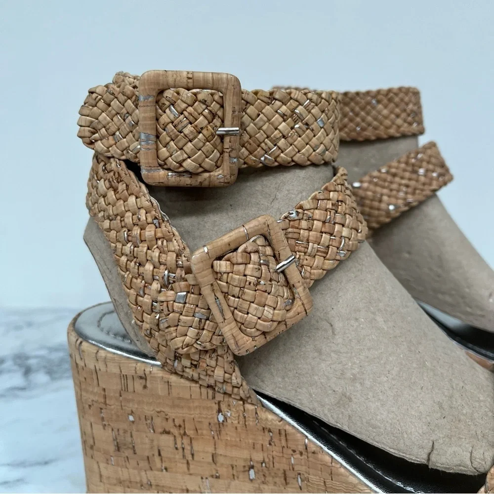 Donald J. Pliner Tan Woven Cork Platform Wedges